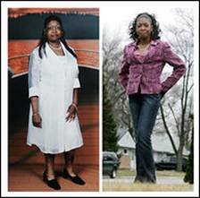A photo, left, provided by the subject, shows Edjuana Ross in June 2002, taken during a cruise when her weight rose to 220 pounds as she fought lupus. Now at 116 pounds, right on Monday, Jan. 30, 2006, in Park Forest, Ill., Ross has her life back thanks to a stem-cell transplant from her own bone marrow, a drastic, experimental treatment that a new study from Northwestern Memorial Hospital shows could offer promise to patients with severe lupus. (AP Photo/Charles Rex Arbogast)